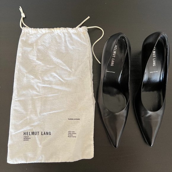 Helmut Lang Black Leather Pointed Toe Pumps Heels w/ Dust Bag - Size 7.5 - Picture 2 of 9